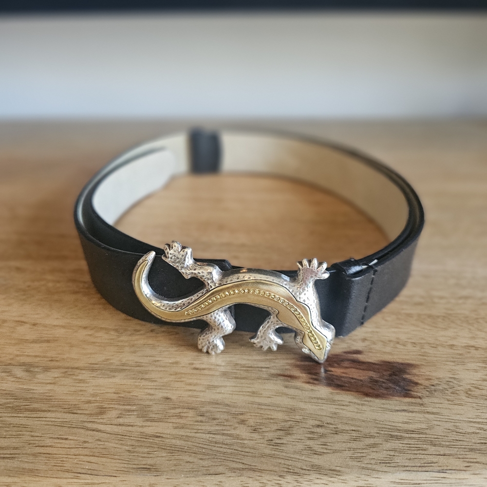 Chico's Black Leather Belt with Silver Accents